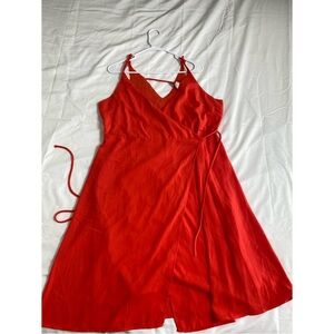 Sophie Rue Womens Scarlet Coral V-Neck Wrap Midi Dress